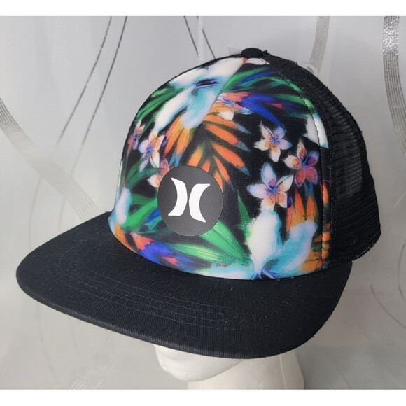 Hurley Men's Balboa Black Snapback Trucker Hat With Floral Designs New w/ Tag - Picture 1 of 7